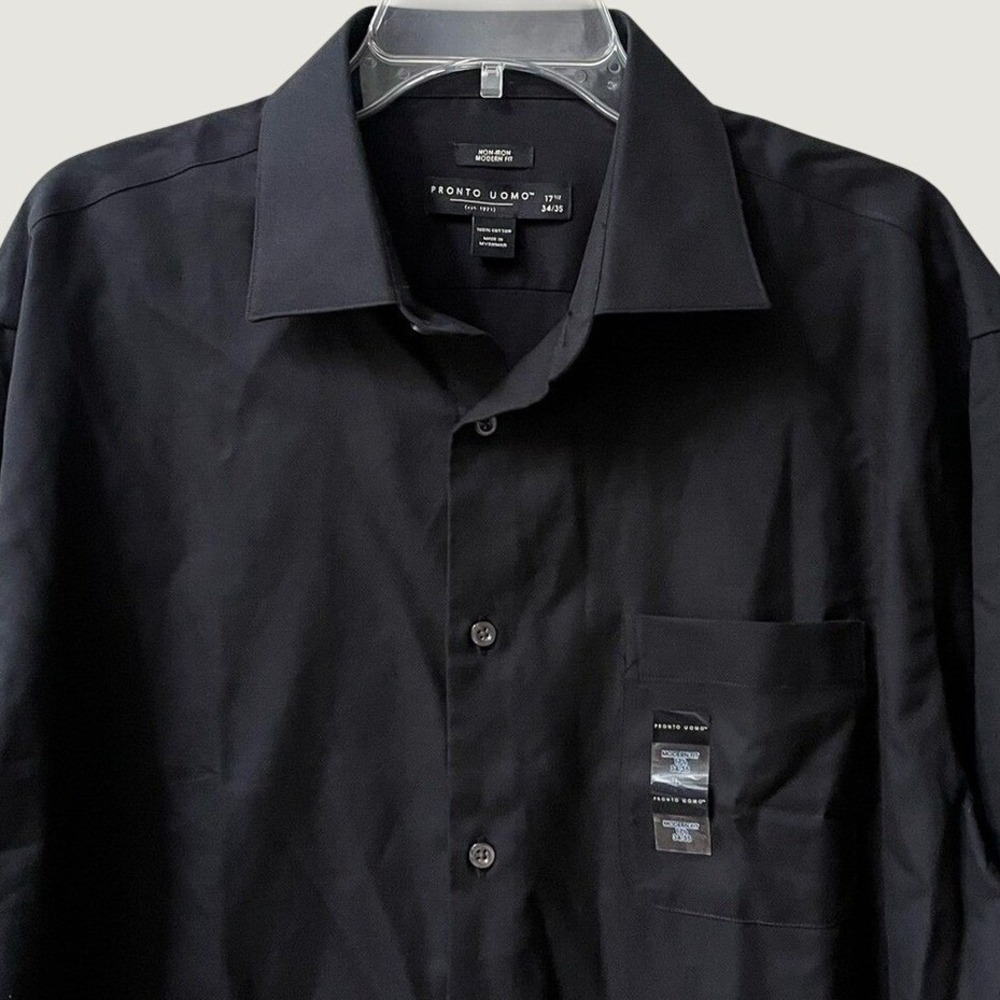 Pronto Uomo Modern Fit Button Down Dress Shirt Mens 17 1/2 Black Cotton NWT